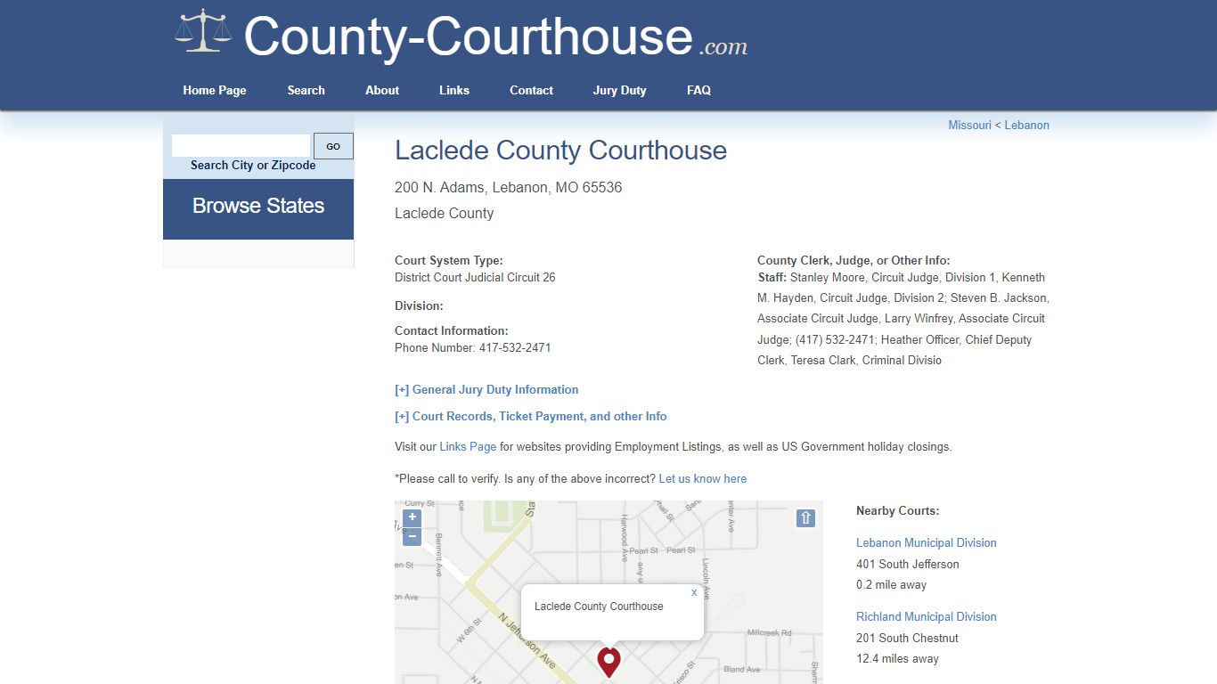 Laclede County Courthouse in Lebanon, MO - Court Information